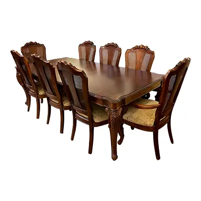 Elegant Wooden Dining Table Set with Eight Chairs