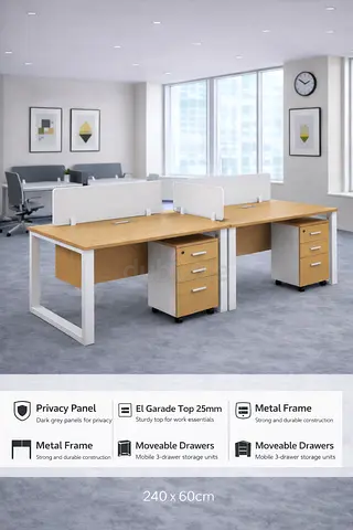 2 Person Office Workstation Desk with Drawers – Modern Office Table Oak  White 240x60cm