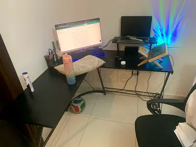 Black Study Desk with Chair and Accessories