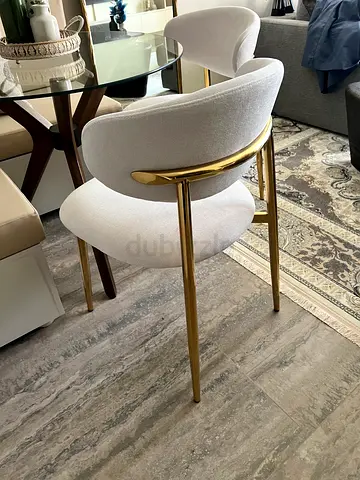 Two Elegant Modern Dining Chair - Beige with Gold Accents