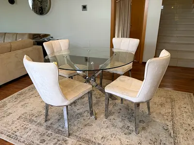 Glass table with chairs and buffet table in excellent condition