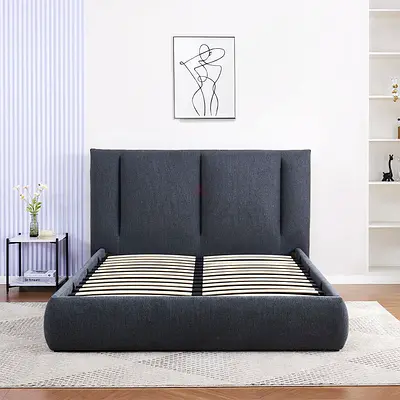 Stone gray velvet foam padded storage bed