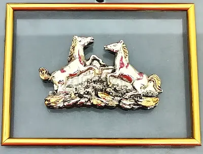Italy 925 Silver Relief Sculpted Horse Art Glass Framed with Silver Certificate Made in Italy Italia