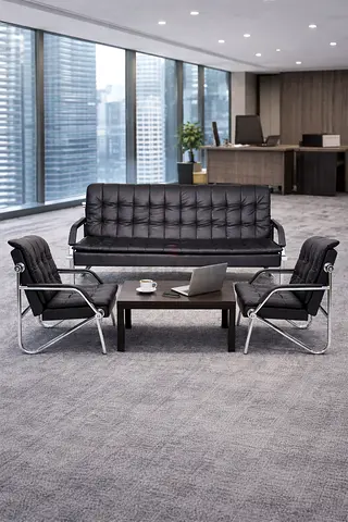 Black Office Sofa Set 3 Seater + 2 Chairs – PU Leather Reception Waiting Room