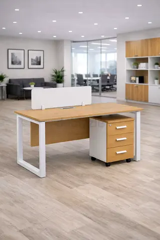 1 Person Office Workstation Desk with Pedestal Drawer – Modern Office Table with Privacy Panel