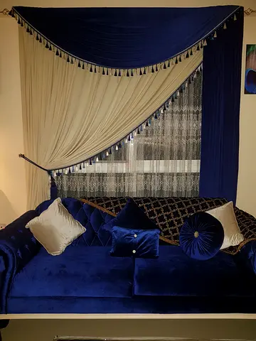 Elegant Blue Curtains  Drapes Set