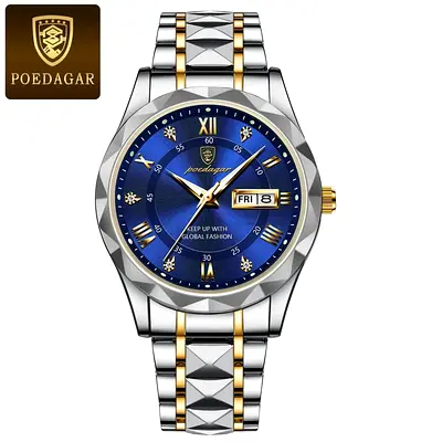 Poedagar 615 Men’s Luxury Quartz Watch – Stainless Steel, Waterproof.