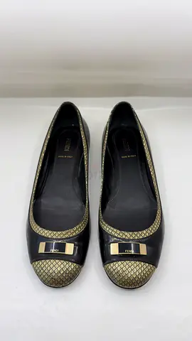 Fendi Metallic Ballerina Flats in Black and Gold – Size 40