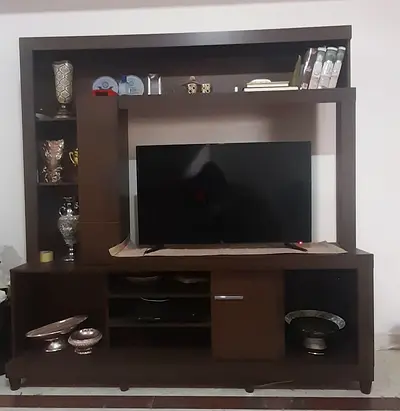 Brand new little used very beautiful TV Wall Unit with Wooden Panels and Side Shelves for sale,
