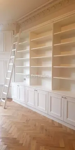 Elegant White Bookcase with Ladder