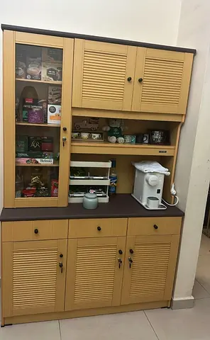 Spacious Kitchen Cabinet with Storage and Display Sections