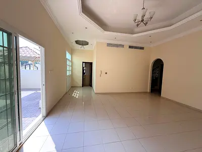 Excellent villa for annual rent / Sharjah / Sharqan / Two floors / 4 bedrooms / 5 bathrooms / Main kitchen / Preparation kitchen / Central gas / Parki