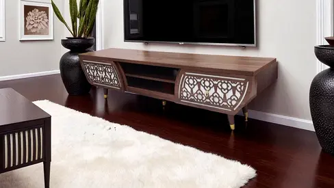 Modern Walnut TV Cabinet 180cm – Decorative Storage TV Unit