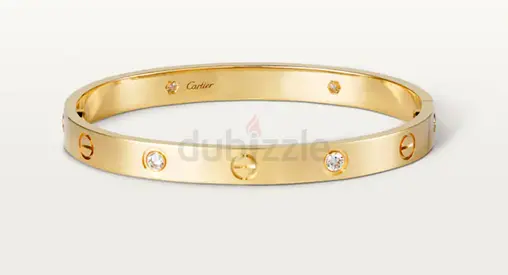 Authentic Cartier Yellow Gold Love Bracelet 4 Diamonds size 17