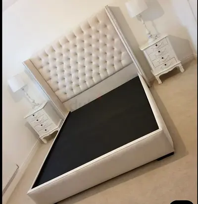 King size Elegant Beige Upholstered Bed Frame