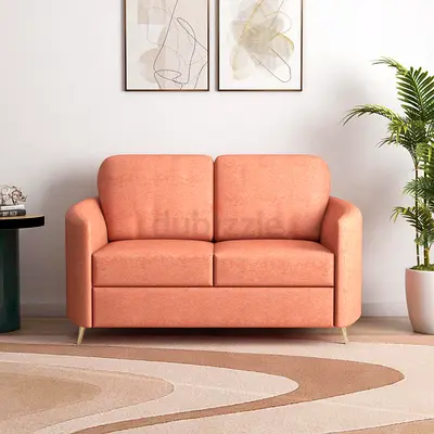 Orange linen arch arm loveseat