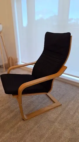 IKEA POANG CHAIR + EXTRA CUSHION - Beige Armchair with black cushion +  extra brand new cushion