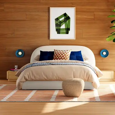 Stylish Modern Bed Frame in Cat or Boucle Fabrics with Hydraulic Storage