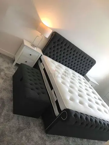 Elegant Grey Bed with Storage