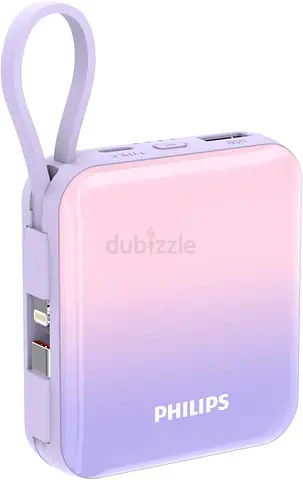 Philips 10000mAh Powerbank Super Mini Series PD 22.5W With Type C  Lightning Cable DLP5713 Pink