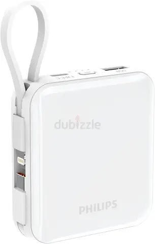 Philips 10000mAh Powerbank Super Mini Series PD 22.5W With Type C  Lightning Cable DLP5713 White