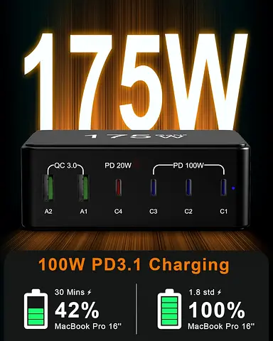 175W GaN USB C Charger 6-Port USB Charger Multiple, 4 Type-C + 2 USB-A Fast Charger, ( Fix Price )