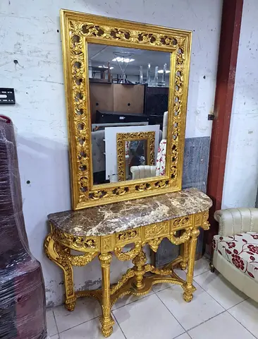 Elegant Gold Framed Console Table with Mirror