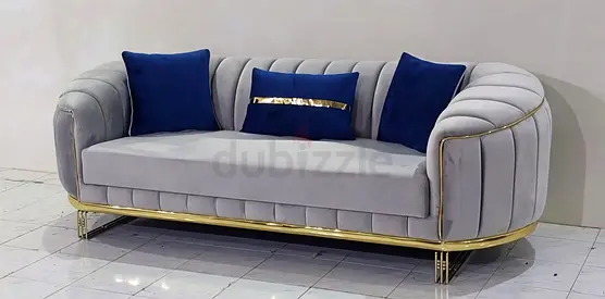 Royal Blue  Silver Velvet Living Set