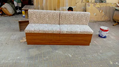 Banquette seating bench with storage and removeable cushions