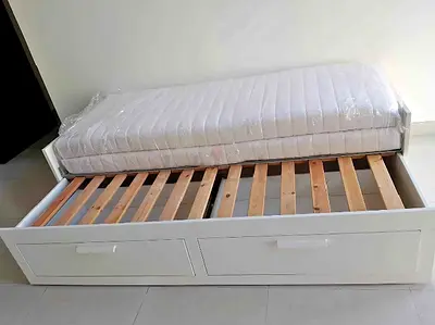 Ikea brimness Day bed frame with 2 big storage drawers underneath and with 2 Ikea mattresses