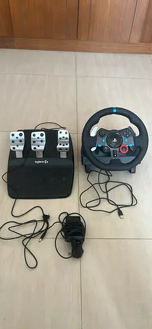 Racing wheel, pedals and racing gear.