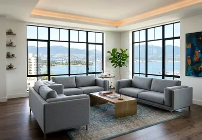 Elegant fabric sofa set, almost new condition. Very comfortable and modern design.