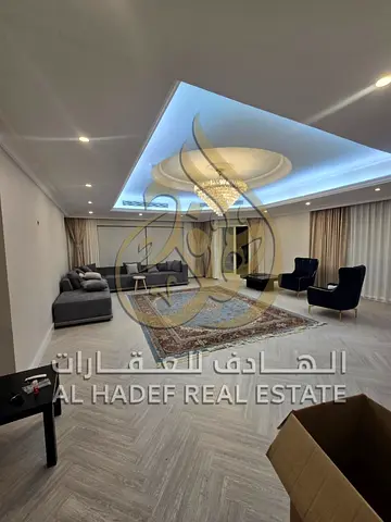 Luxury furnished 3-bedroom apartment with a living room, first occupancy in Sharjah – Super Deluxe finishing, master maid's room, 4 bathrooms, fully e