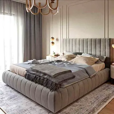 Stylish Modern Bed with Plush Fabric Headboard