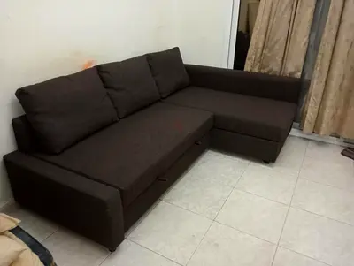 L-Shaped Sofa Bed with storage in Dark Brown