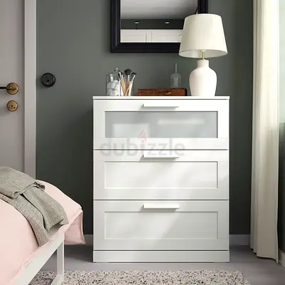 Modern White Dresser with Three Drawers