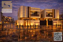 Corner luxury villa for sale in Al Bahya, Ajman, featuring a modern design and spacious layout—per