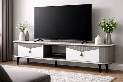 Modern TV Unit with Storage Cabinets – Stylish Marble-Top TV Stand for Home  Living Rooms