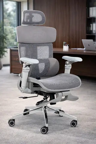 Ergonomic Mesh Office Chair – Grey Office Chair with Adjustable Headrest, Backrest  Footrest