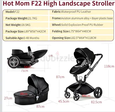 Hot Mom Baby Stroller: Baby Carriage With Adjustable Seat Height Angle And Four-Wheel Shock Absorpti