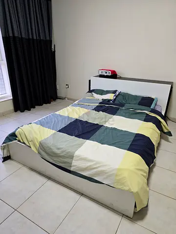 IKEA King Size Bed with Headboard Storage and Bedding Set
