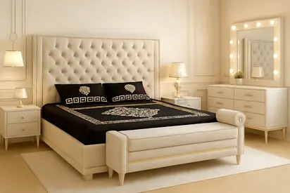Modern queen size bedroom set Beige