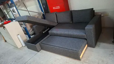 Modern Grey Sofa Bed with Large Storage Space. Soft, Comfortable and Durable. Left  Right Side Corn