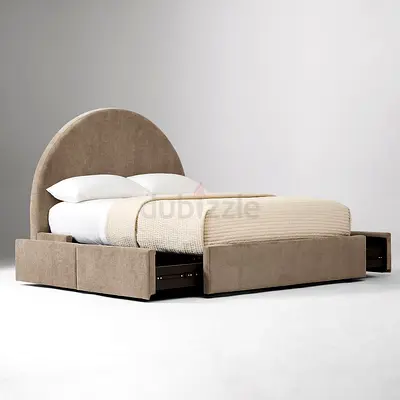 Light brown linen 4 drawers double bed frame