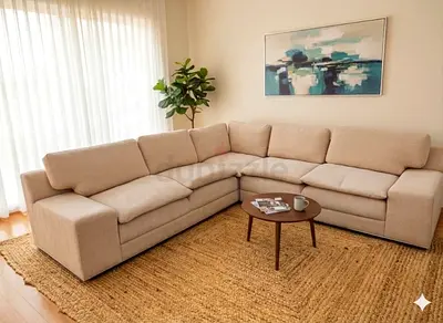Premium Quality Sofa – Neat stitching and soft cushions.