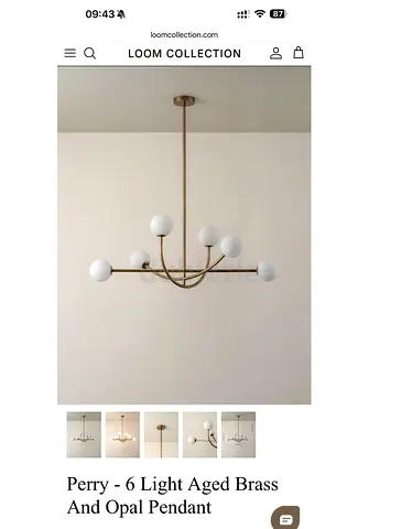 Loom Collection - Perry 6-Light Aged Brass and Opal Pendant