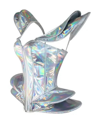 Shiny silvery Cyberpunk Corset, Perfect for Halloween Cosplay, Stage Performances, Space Bodysuits,