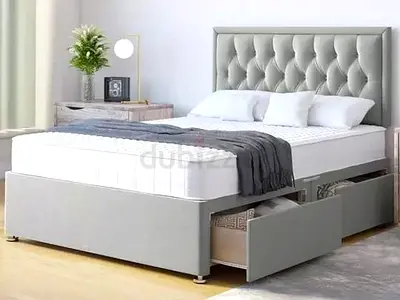 New Elegant Grey Bed with Storage Drawers