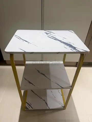 Side Table nightstand with Marble Finish in gold