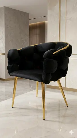 Elegant Black Velvet Chair with Gold Legs